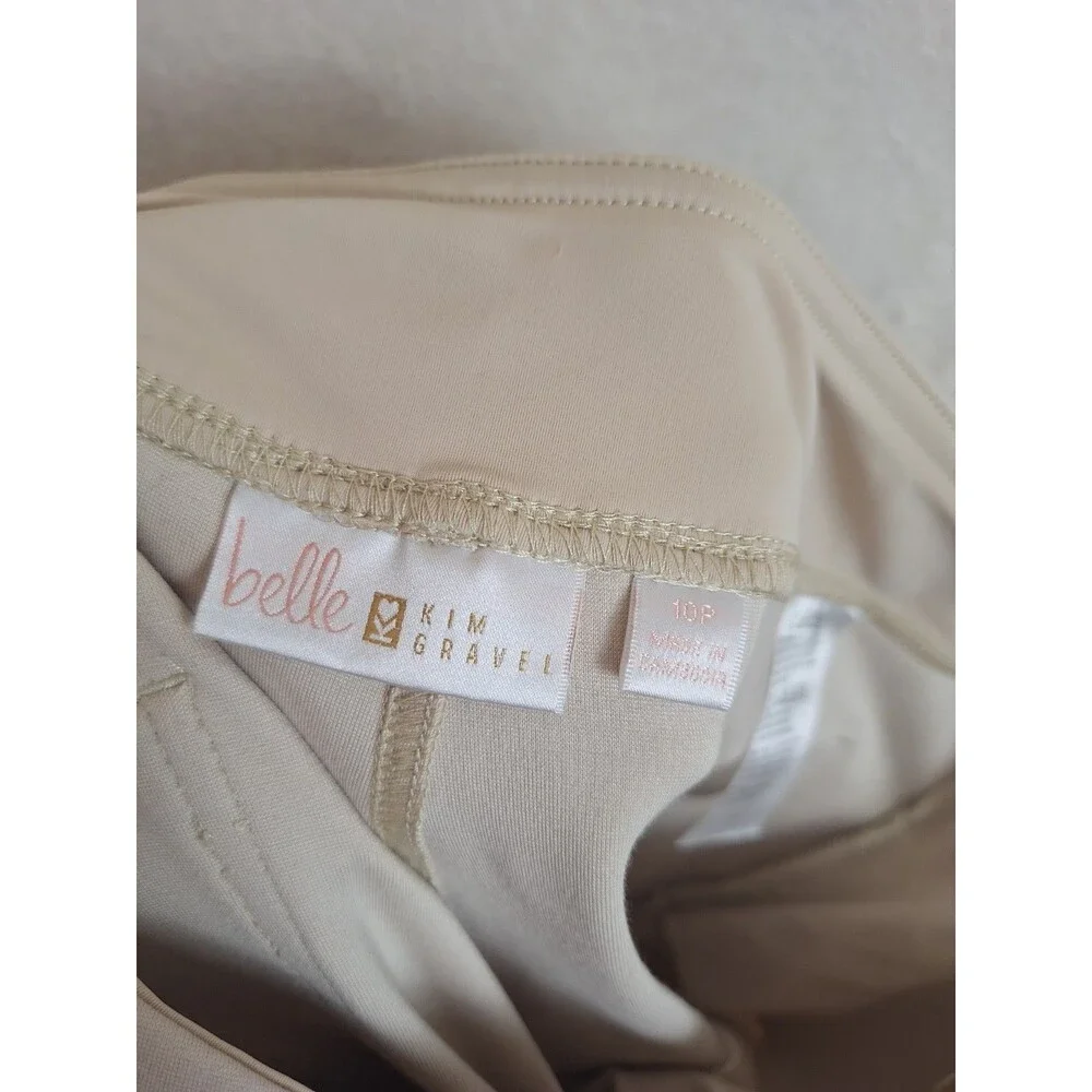 Belle Kim Gravel Petite Crop Ponte Pants Tan Womens 10 Pull On Pockets